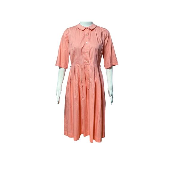 1960s Shirtwaist Classic Coral Cotton Full Skirt Front Button Day Shirt Dress - Picture 1 of 8